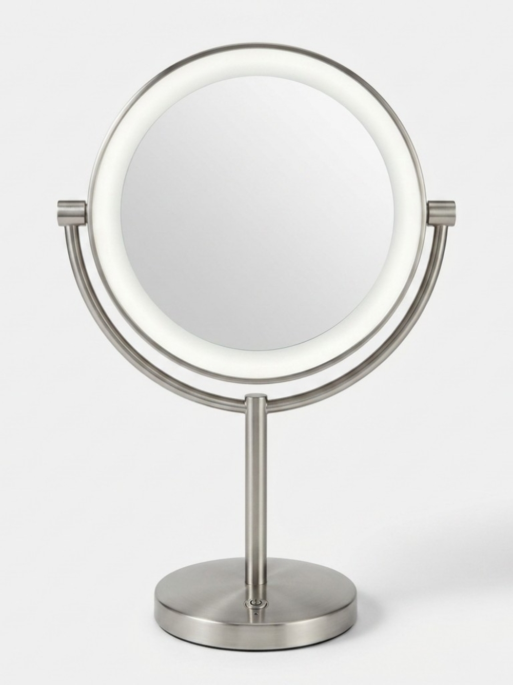 Brushed Nickel LED Lighted Round Vanity Mirror by